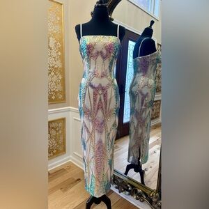 Iridescent Sequin Midi Gown - Cream with Multicolor Accents